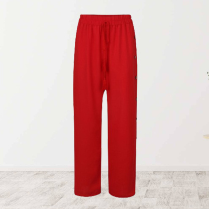 AHLSENTOP Modische Damen-Hose mit elastischem Bund und lockerem, geknöpftem weitem Bein