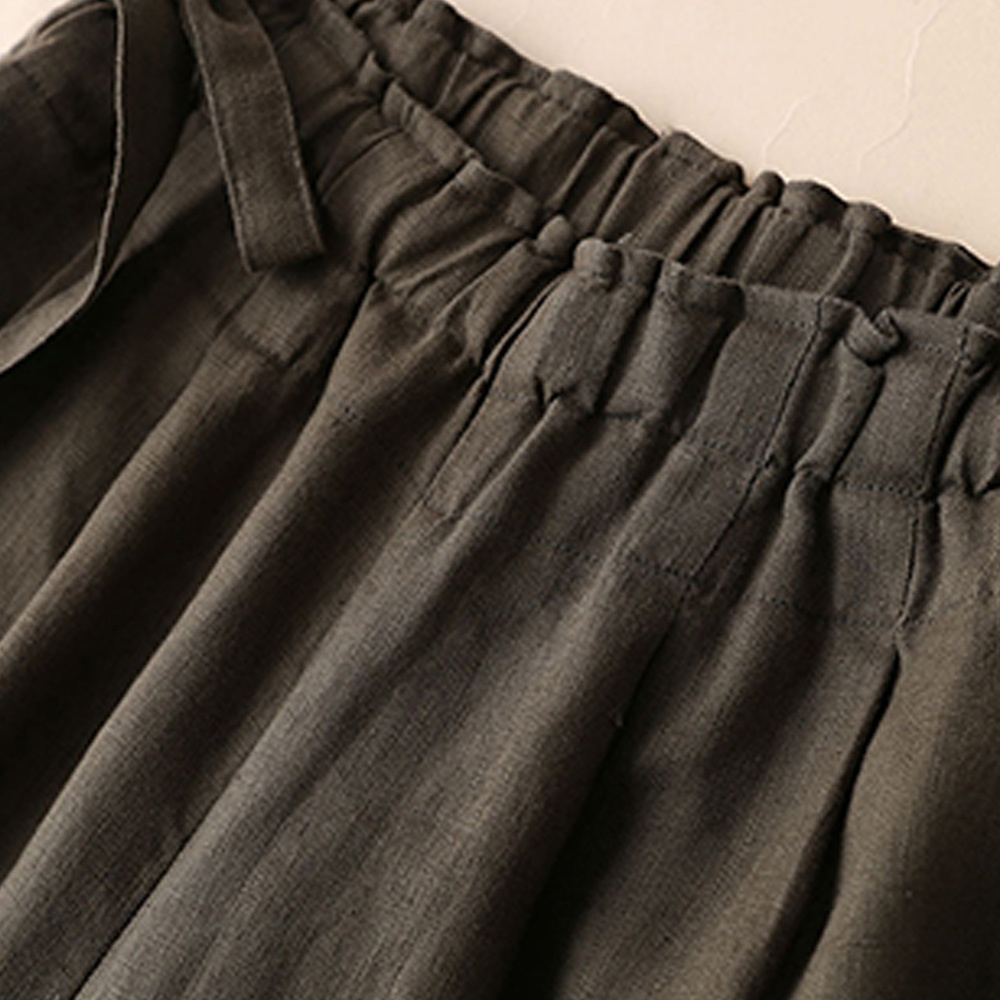 AHLSENTOP Neue hoch taillierte Damenhose mit weitem Bein aus Baumwolle und Leinen mit seitlichem Bindeband