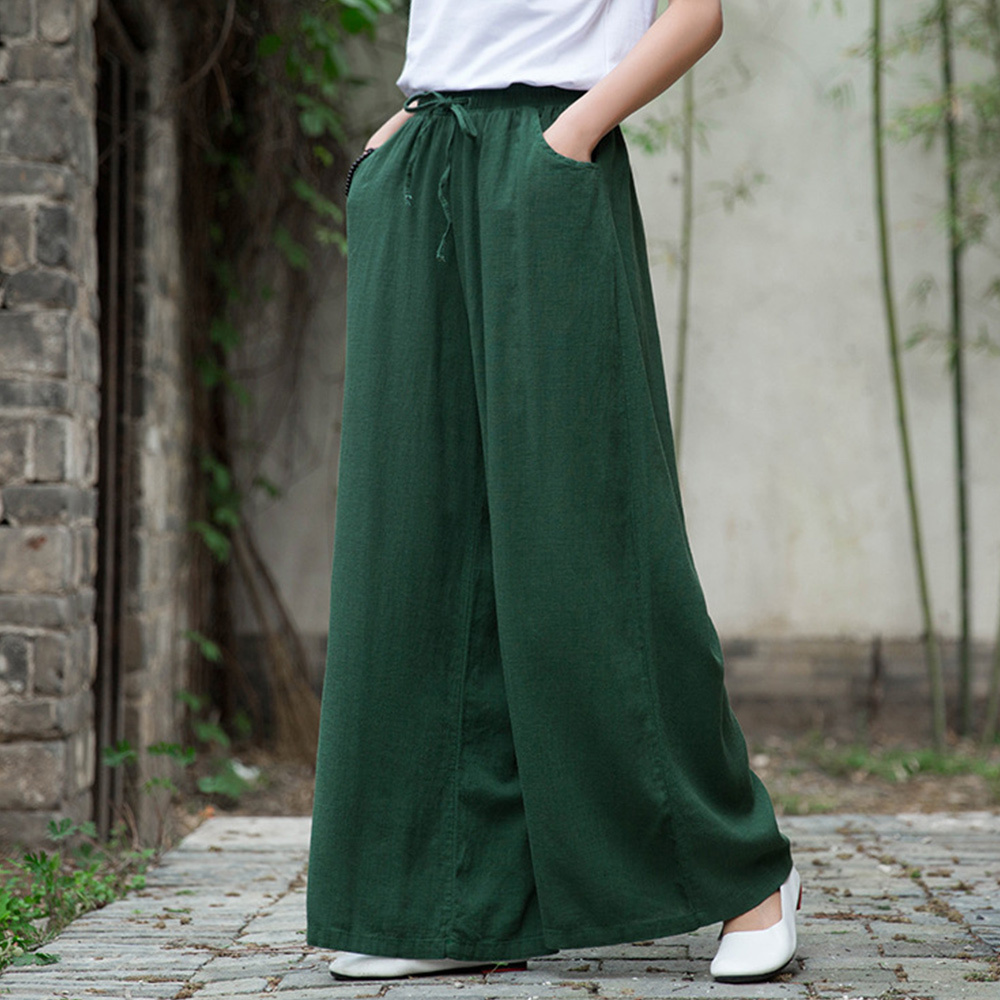 Ahlsentop™ Atmungsaktive Damenhose mit weitem Bein aus Baumwolle und Leinen für Frühling und Sommer mit Kordelzug