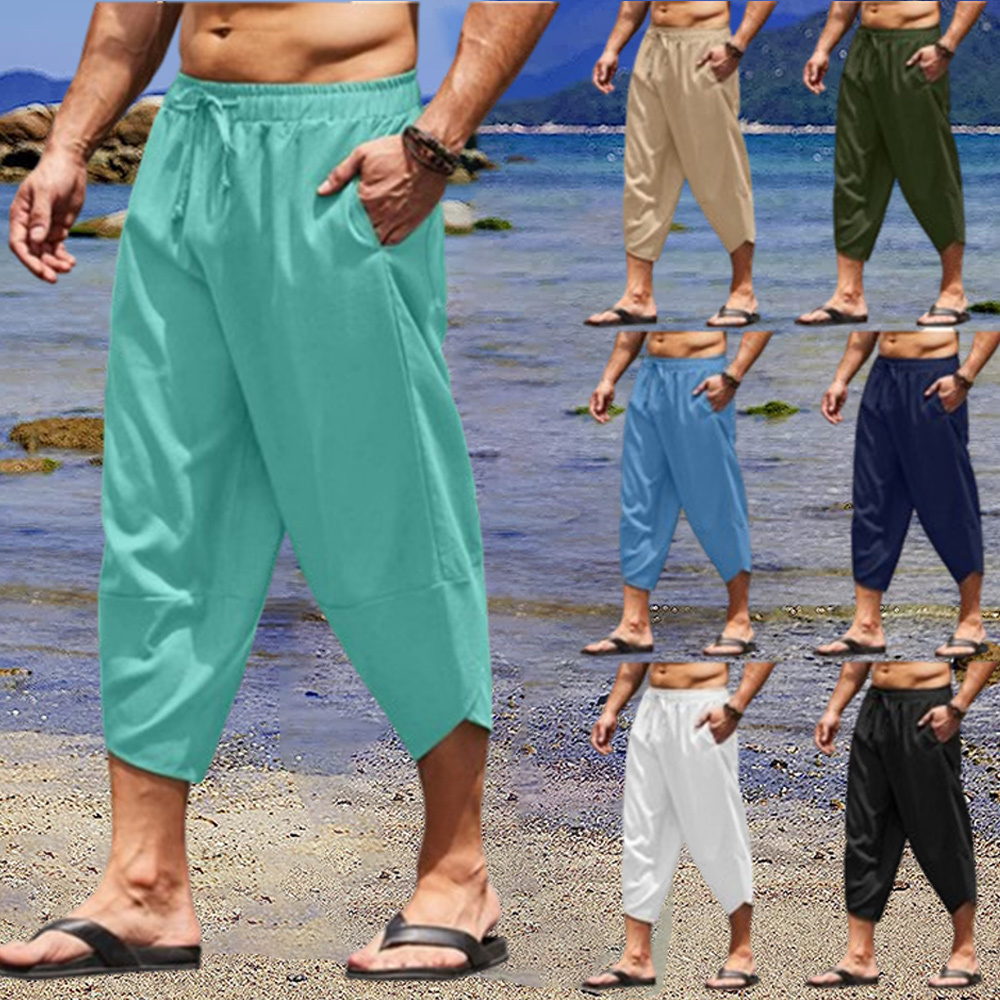 AHLSENTOP Lässige, locker geschnittene Sommerhose für Herren aus Baumwolle und Leinen