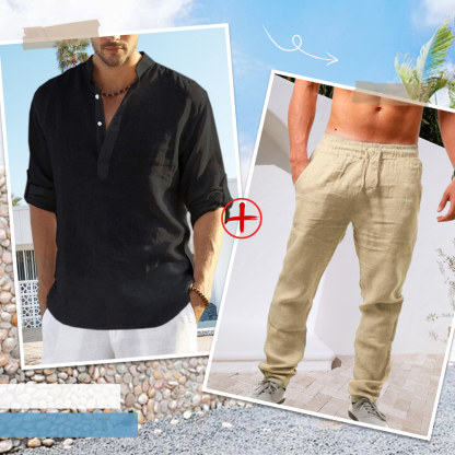 AHLSENTOP™ Herren-Leinenanzug (Langarmhemd + Hose)