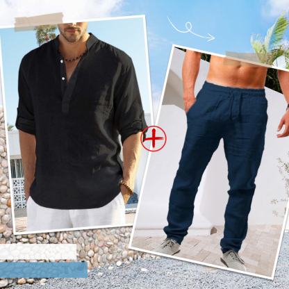 AHLSENTOP™ Herren-Leinenanzug (Langarmhemd + Hose)