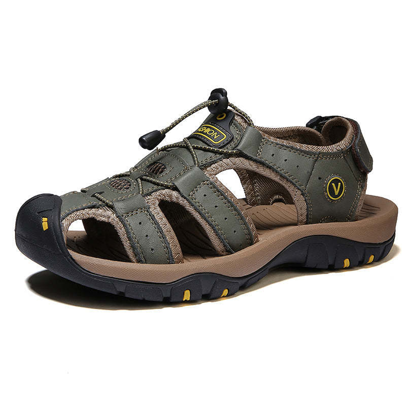 🔥Sommer heißer Verkauf🔥Sommer Herren Outdoor Strand Klettverschluss Leder Atmungsaktive Freizeitsandalen W074 (Kaufe 2 Paar, Versandkostenfrei)