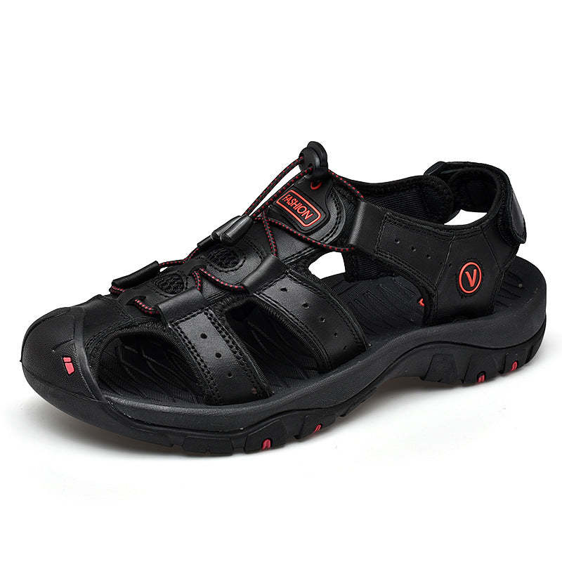 🔥Sommer heißer Verkauf🔥Sommer Herren Outdoor Strand Klettverschluss Leder Atmungsaktive Freizeitsandalen W074 (Kaufe 2 Paar, Versandkostenfrei)