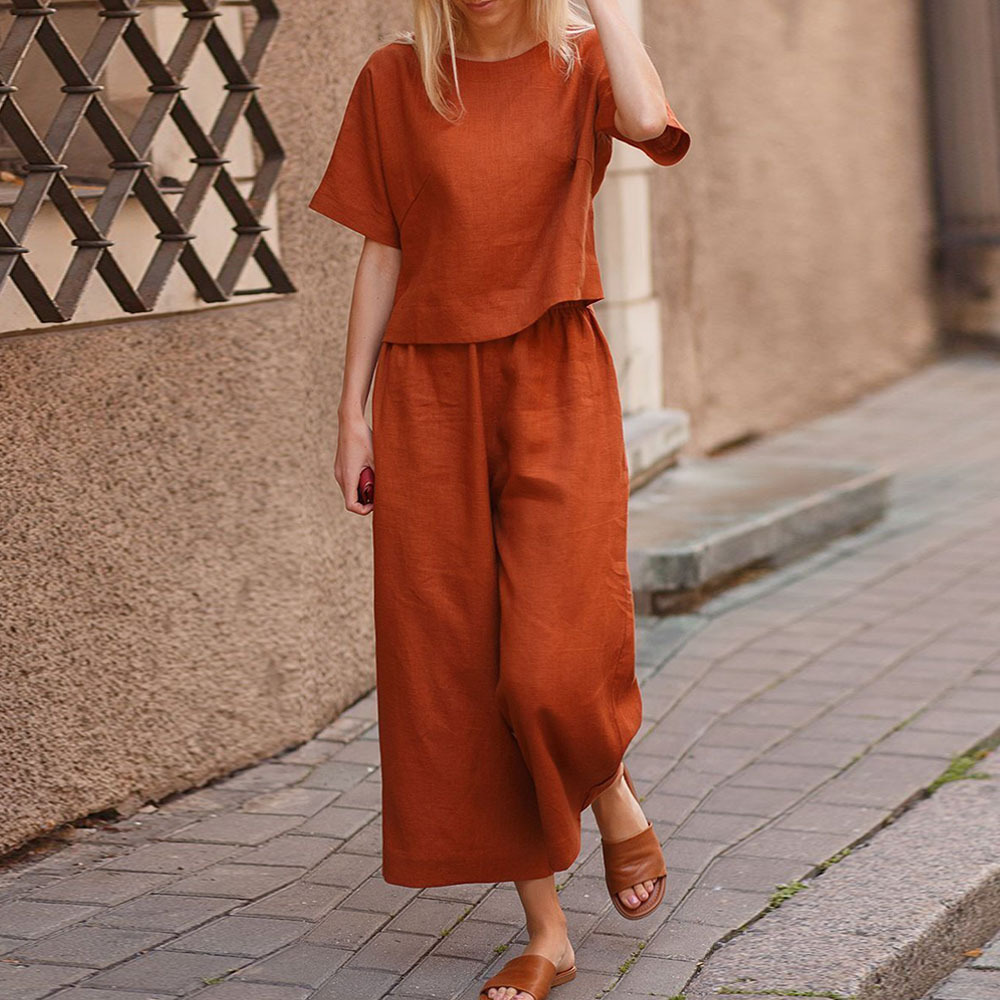 Ahlsentop™ Damen-Leinenanzug mit kurzen Ärmeln und Hose, zweiteiliges