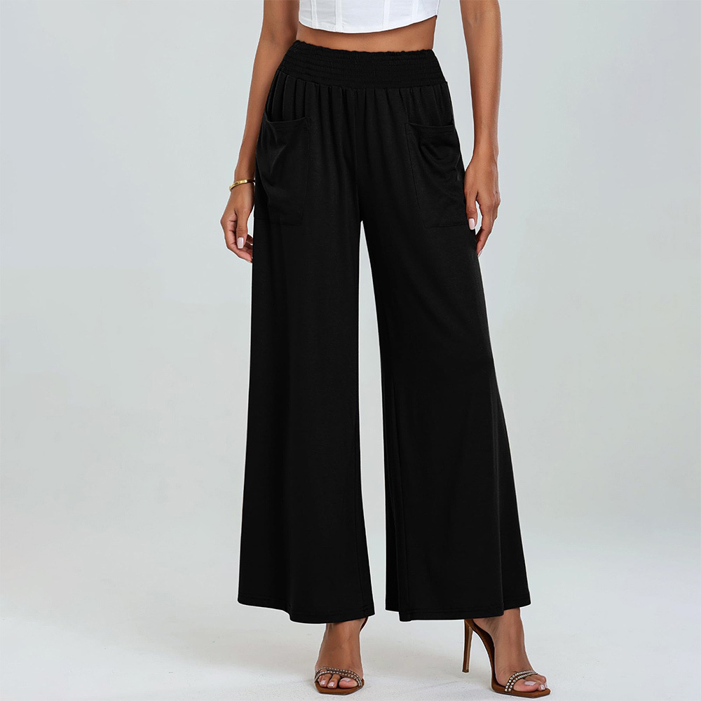 AHLSENTOP Neue einfarbige Damenhose mit weitem Bein und elastischem Bu