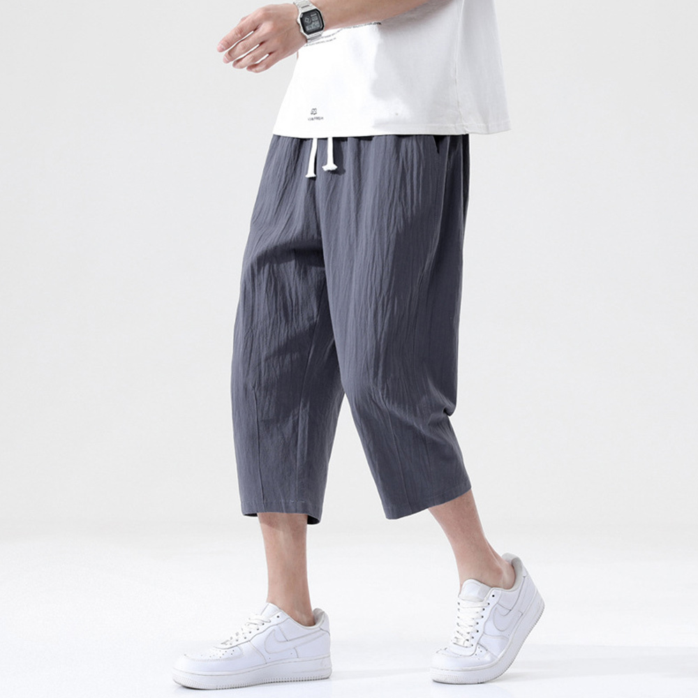 AHLSENTOP Einfarbige, locker geschnittene Sommerhose für Herren aus reiner Baumwolle mit Taschen