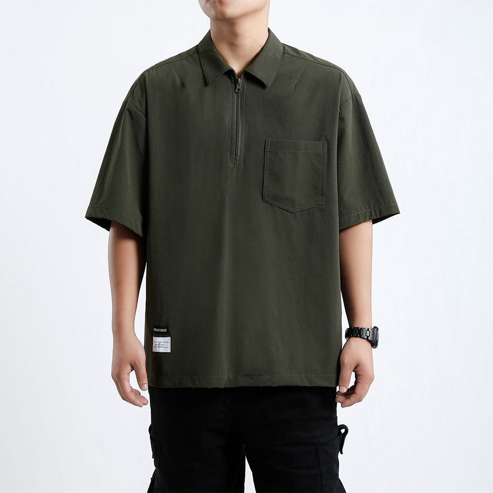 Ahlsentop™ Sommer Herren Revers Reißverschlusstasche lose Poloshirt Kurzarm