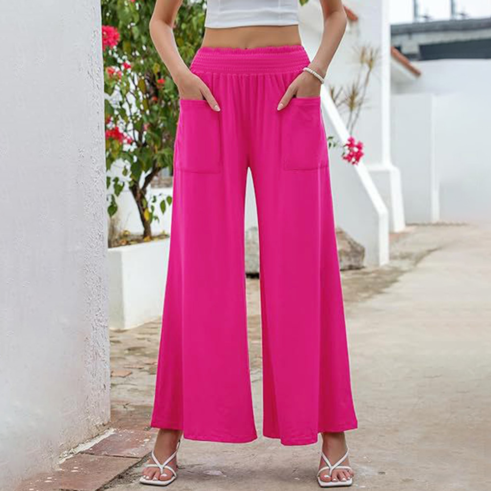 AHLSENTOP Neue einfarbige Damenhose mit weitem Bein und elastischem Bund
