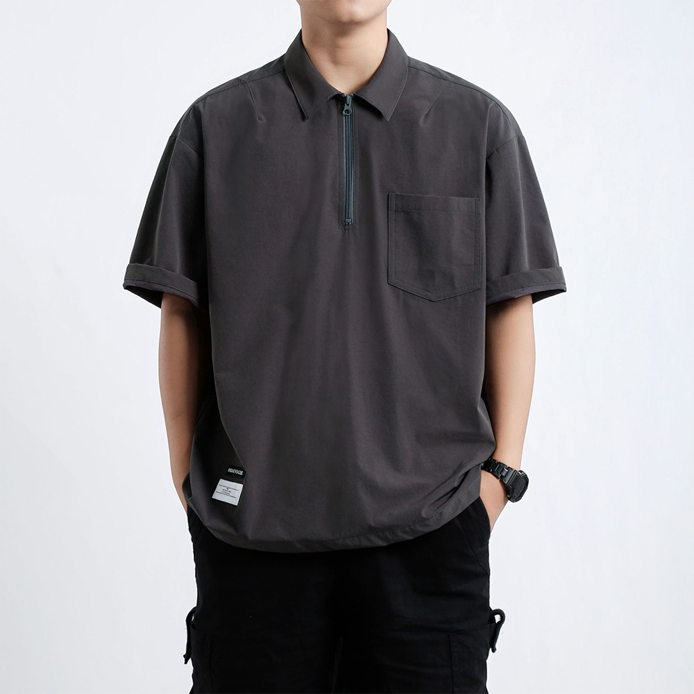 Ahlsentop™ Sommer Herren Revers Reißverschlusstasche lose Poloshirt Kurzarm