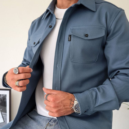 Ahlsentop Lässige Herren-Hemdjacke mit Knopf und Revers