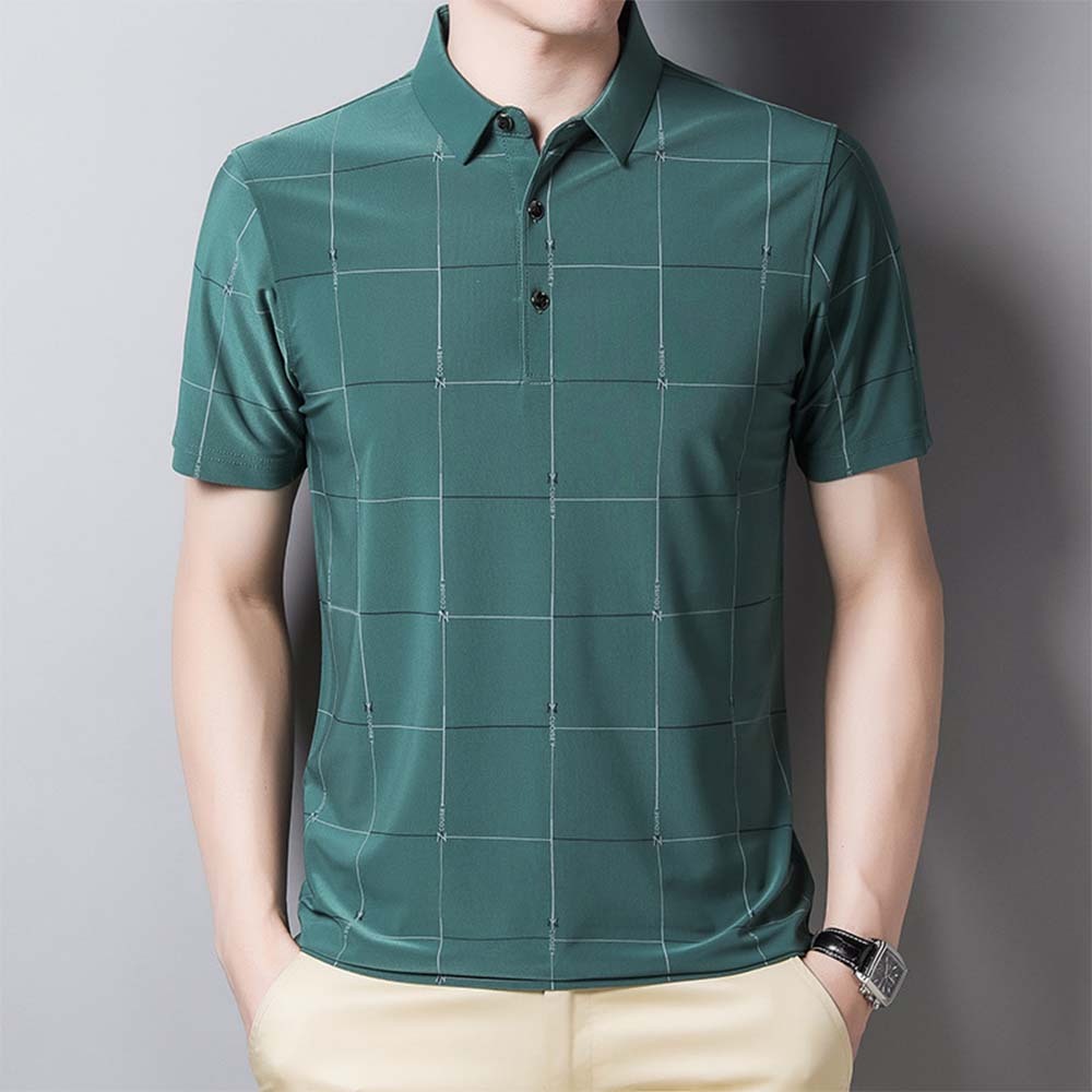 AHLSENTOP® Sommerliches neues Herren-Kurzarm-T-Shirt aus Eisseide mit Karomuster