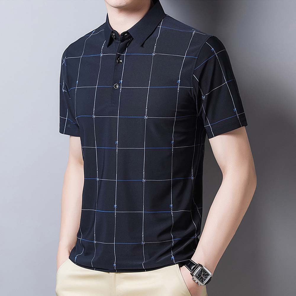 AHLSENTOP® Sommerliches neues Herren-Kurzarm-T-Shirt aus Eisseide mit Karomuster