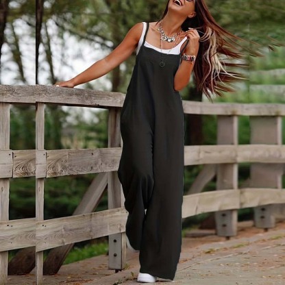 AHLSENTOP™ Damen-Jumpsuit mit hoher Taille ärmellos und weitem Bein
