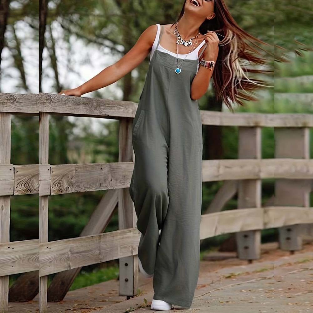 AHLSENTOP™ Damen-Jumpsuit mit hoher Taille ärmellos und weitem Bein
