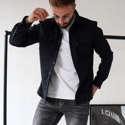 Ahlsentop Lässige Herren-Hemdjacke mit Knopf und Revers