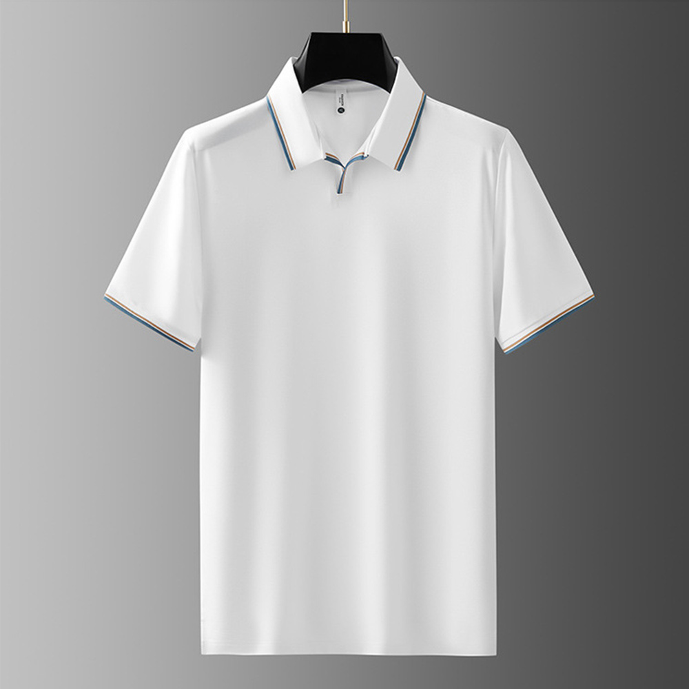 AHLSENTOP™ Sommerliches Herren-Poloshirt aus Maulbeerseide mit V-Ausschnitt und Revers, kurzärmelig