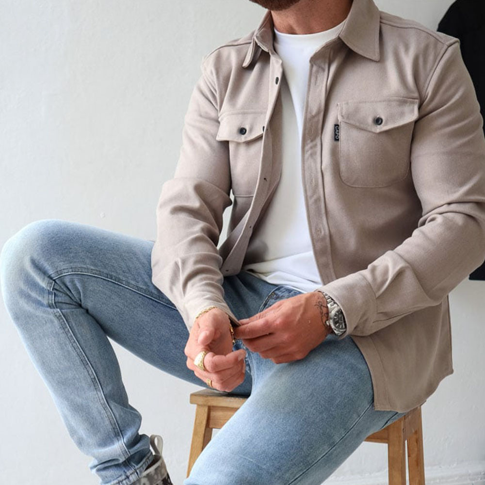 Ahlsentop Lässige Herren-Hemdjacke mit Knopf und Revers