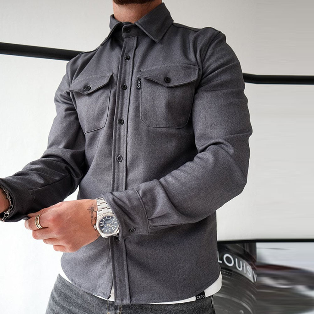 Ahlsentop Lässige Herren-Hemdjacke mit Knopf und Revers
