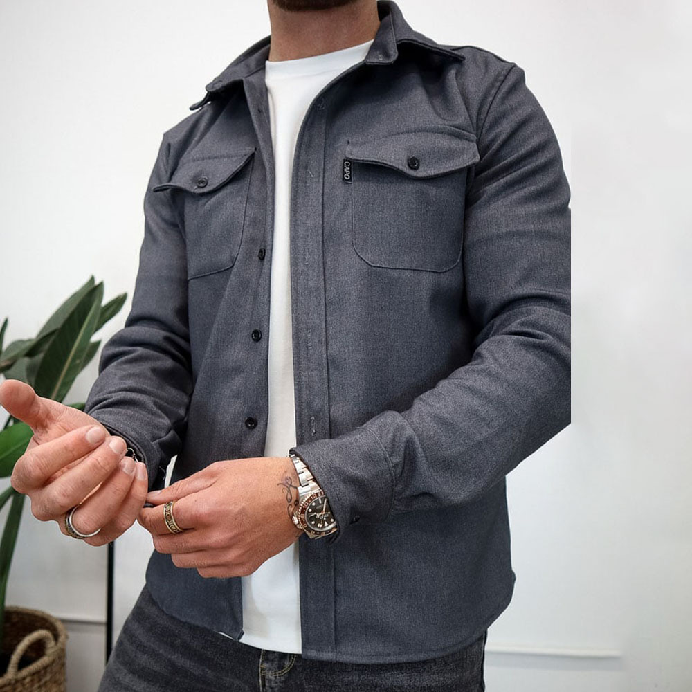 Ahlsentop Lässige Herren-Hemdjacke mit Knopf und Revers