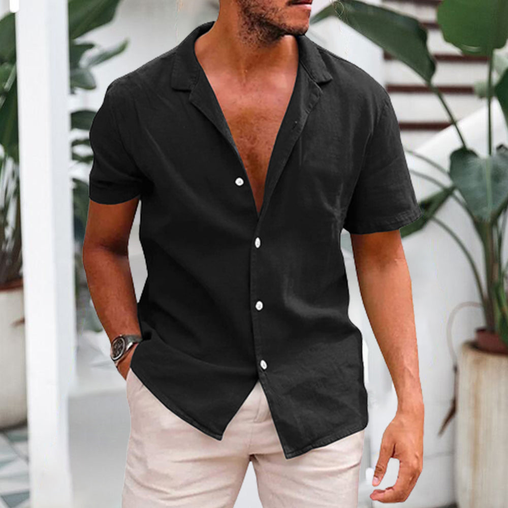 Ahlsentop Kurzarmhemd aus atmungsaktivem Leinen für Herren