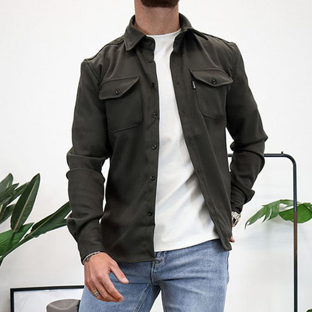Ahlsentop Lässige Herren-Hemdjacke mit Knopf und Revers