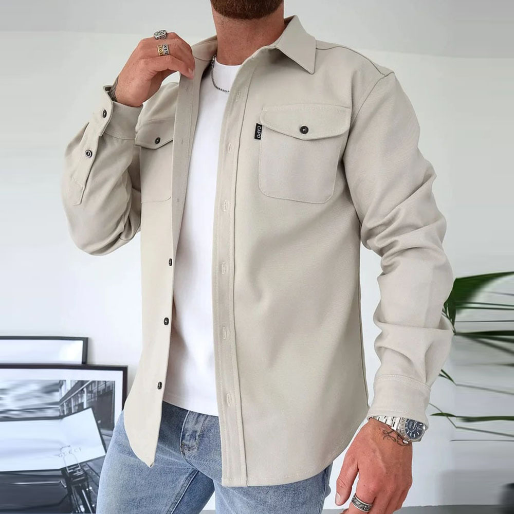 Ahlsentop Lässige Herren-Hemdjacke mit Knopf und Revers