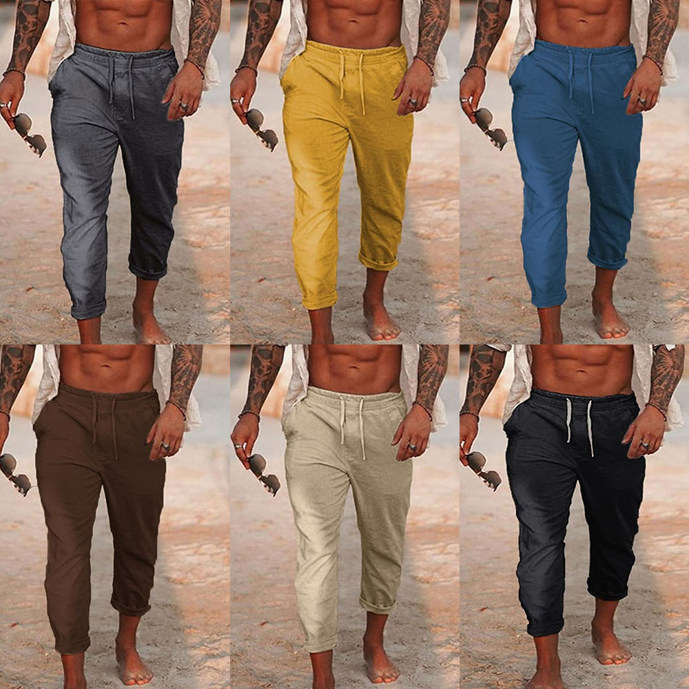 Ahlsentop™ Einfarbige Freizeithose für Herren aus Baumwolle und Leinen mit Kordelzug