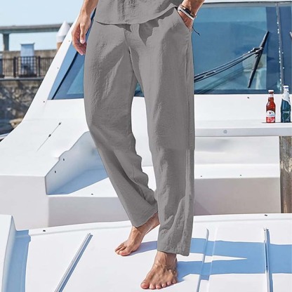 Ahlsentop™ Neue Sommer-Freizeithose für Herren aus Baumwolle und Leinen in einfarbiger Farbe