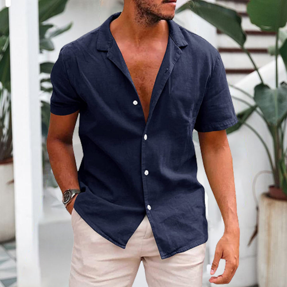 Ahlsentop Kurzarmhemd aus atmungsaktivem Leinen für Herren