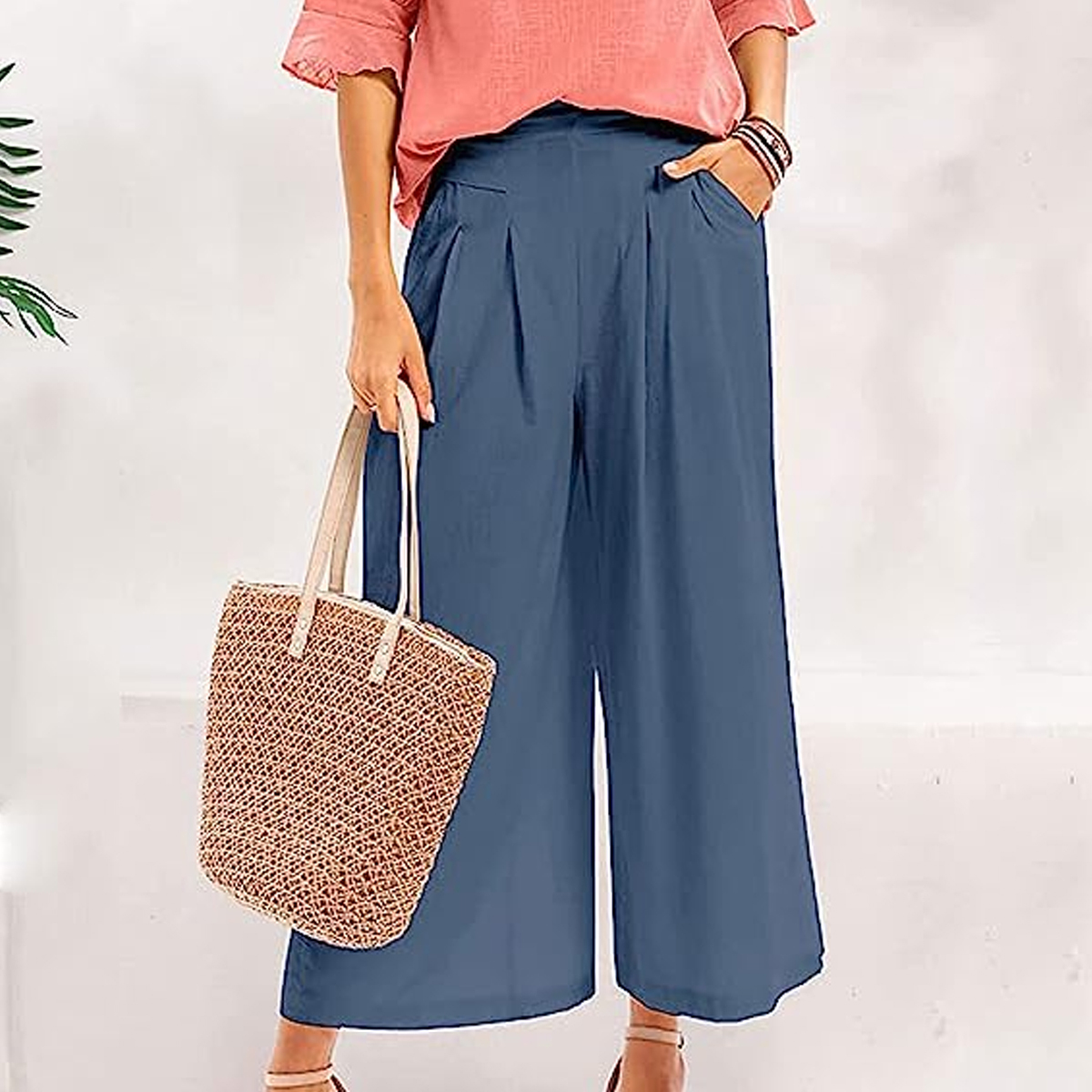 AHLSENTOP Lässige, lockere, modische Hose mit weitem Bein für Damen aus Baumwollleinen