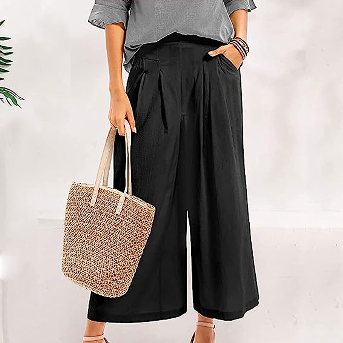 AHLSENTOP Lässige, lockere, modische Hose mit weitem Bein für Damen aus Baumwollleinen