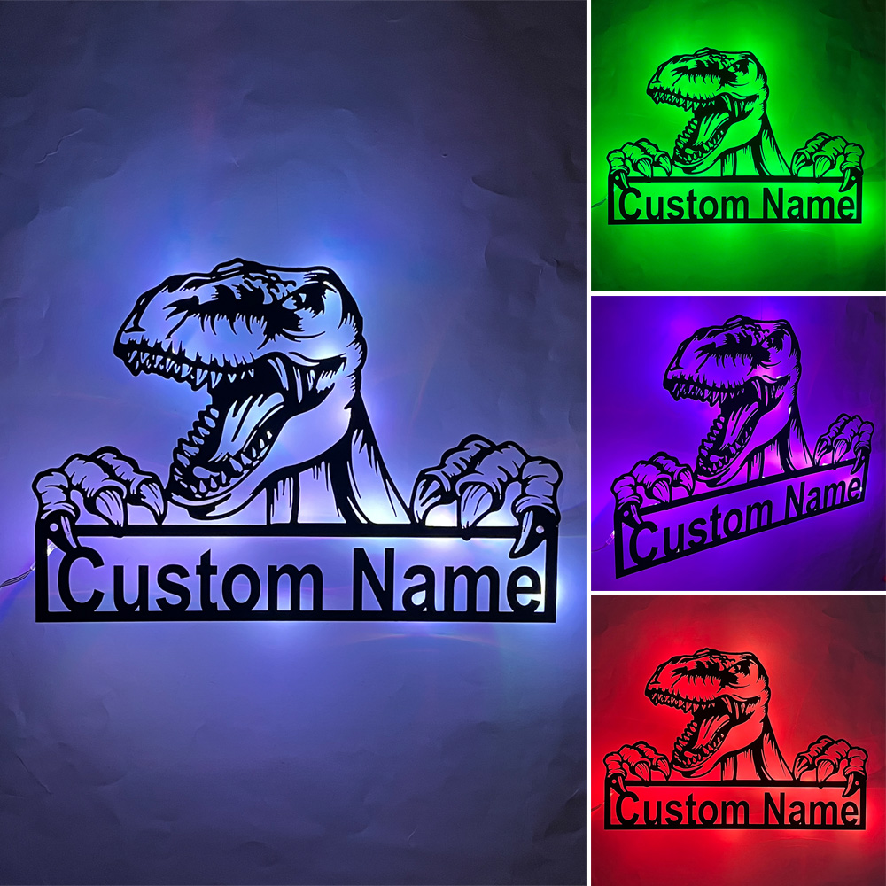 Personalized Dinosaur Metal Sign With Led Light