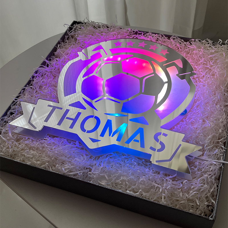 Personalized football mirror light with customized name