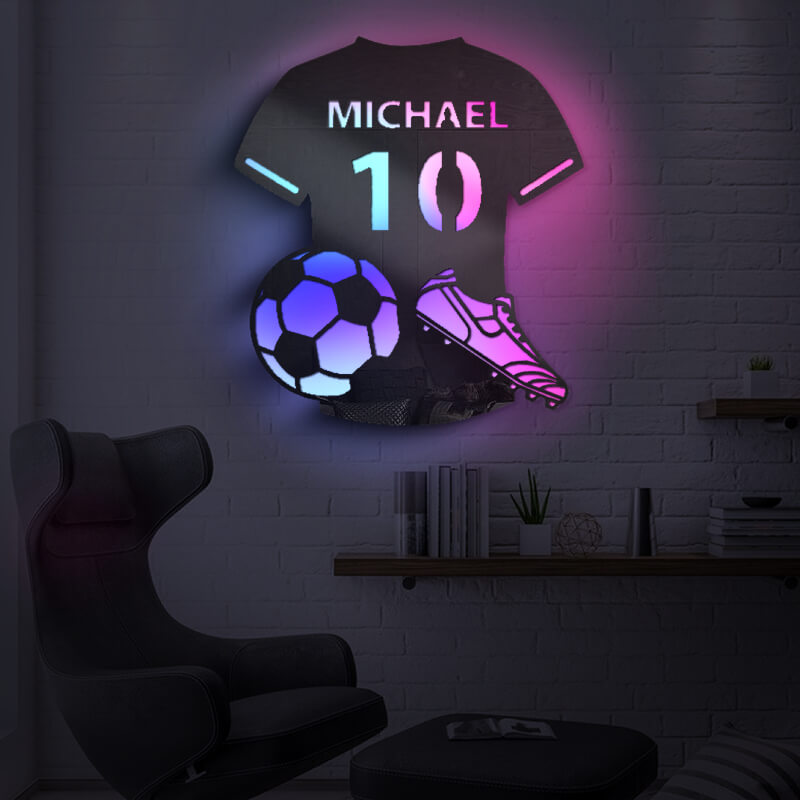 Personalized football player name mirror lamp