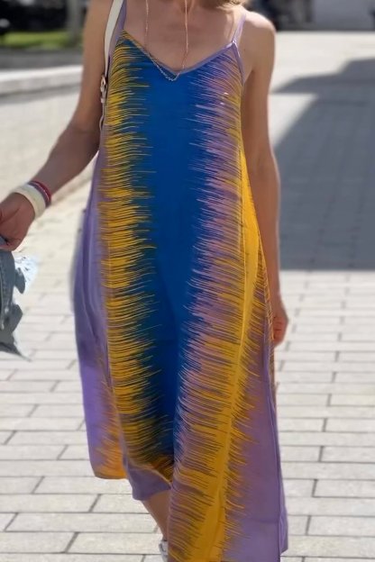 Colorful V-neck suspender dress