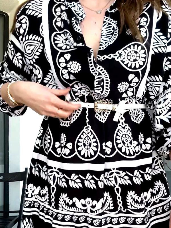 v-neck everyday roman style pattern print dress