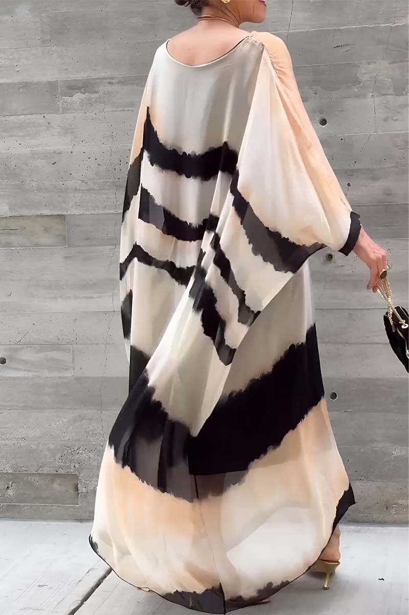 Elegant chiffon striped gradient dress