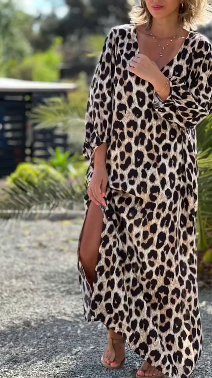 V-neck Print Leopard Print Dress