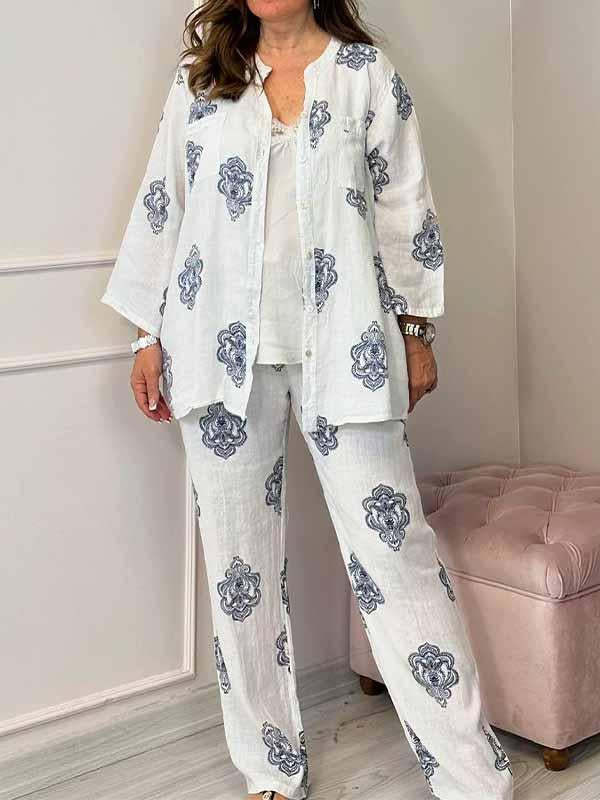 Women's Round-neck Single-breasted Printed Suit