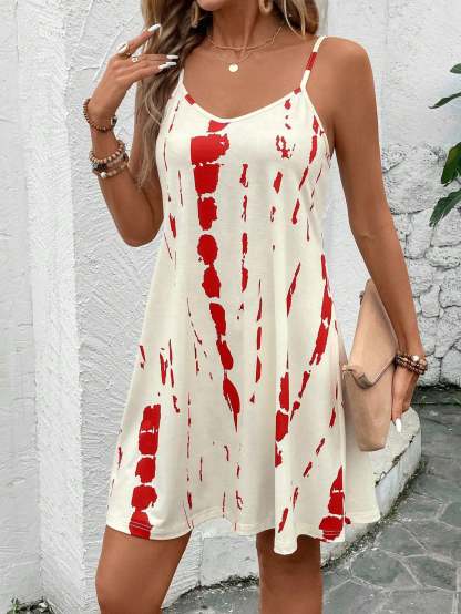 Women Suspender Print Dress