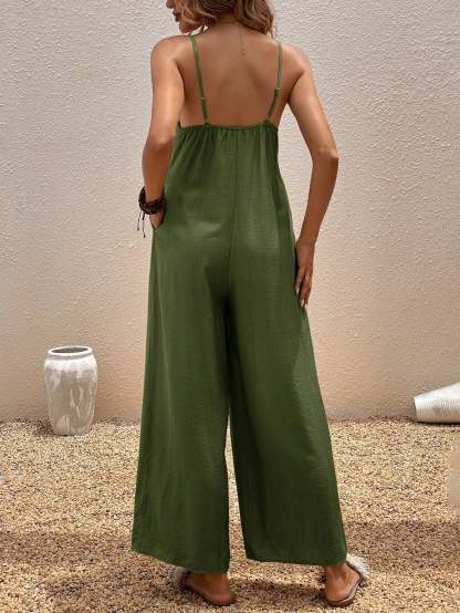 Women Slant Pocket Suspender Jumpsuit