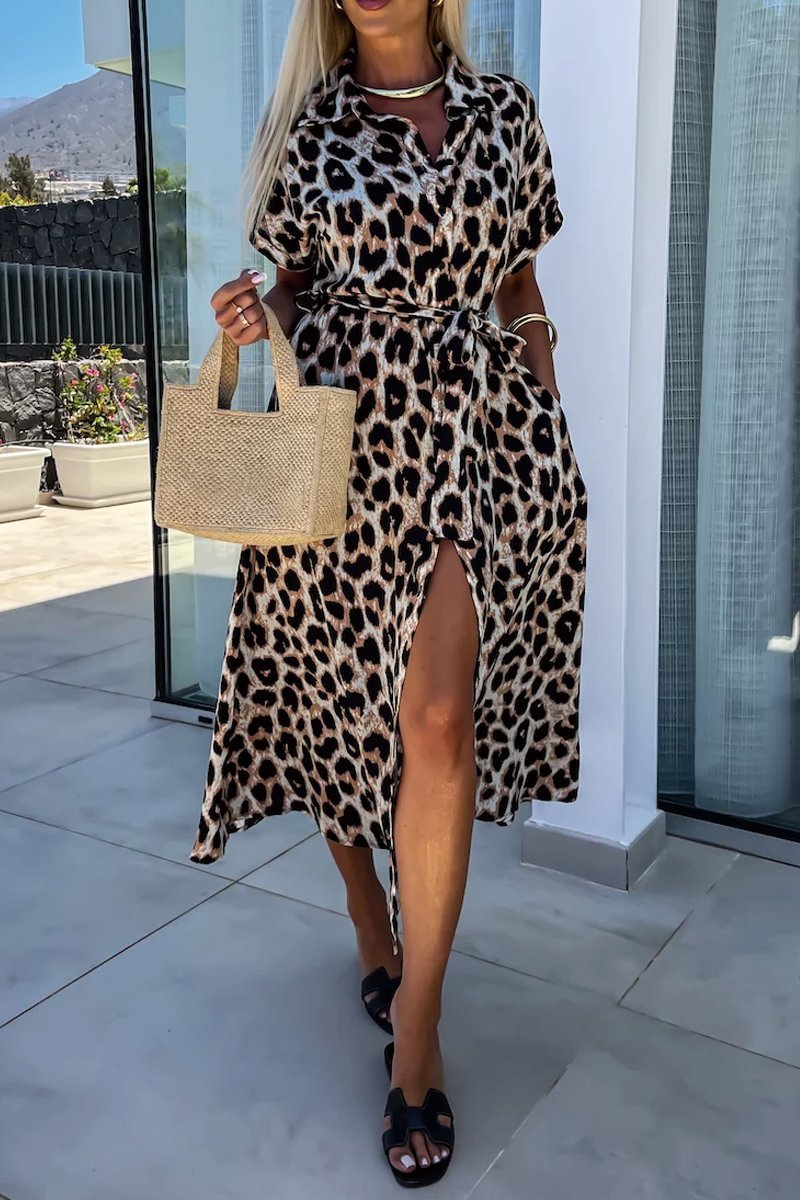 Women's leopard print shirt dress
