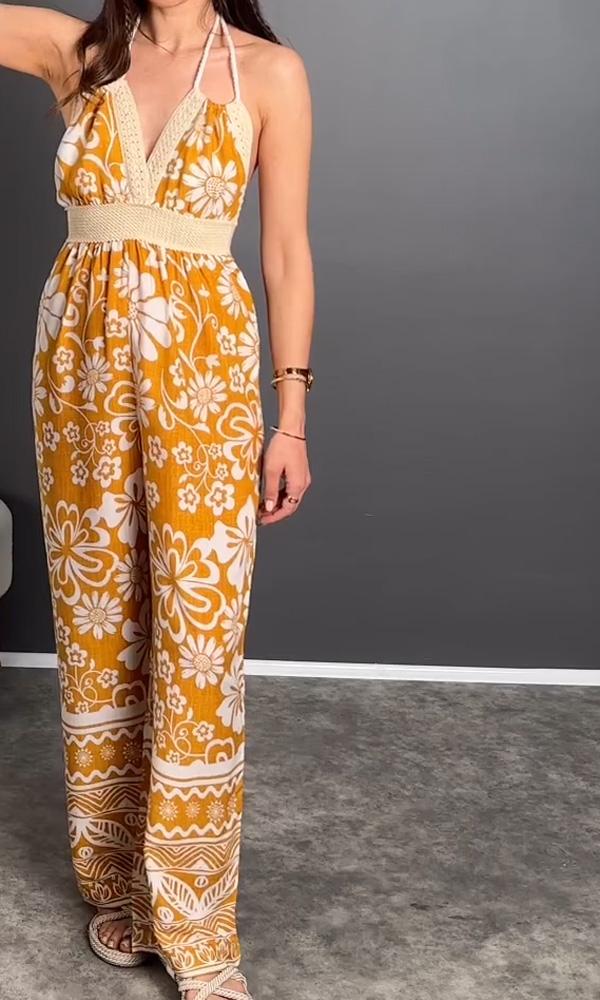 Casual And Comfortable V-Neck Printed Jumpsuit