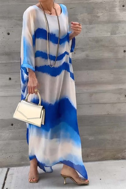 Elegant chiffon striped gradient dress