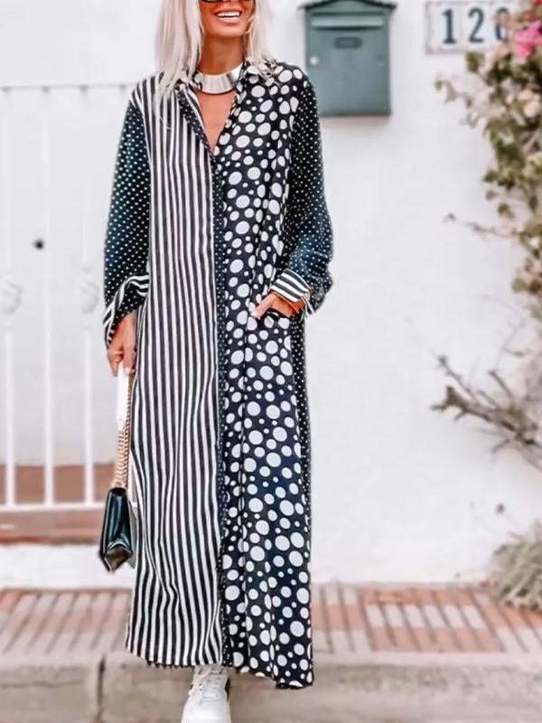 Striped Polka Dot Shirt Dress