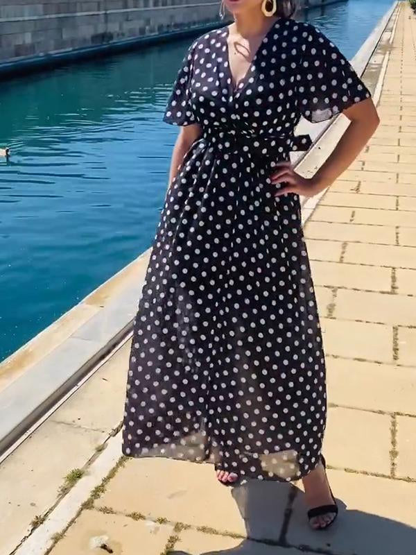 Casual V-neck Polka-dot Dress