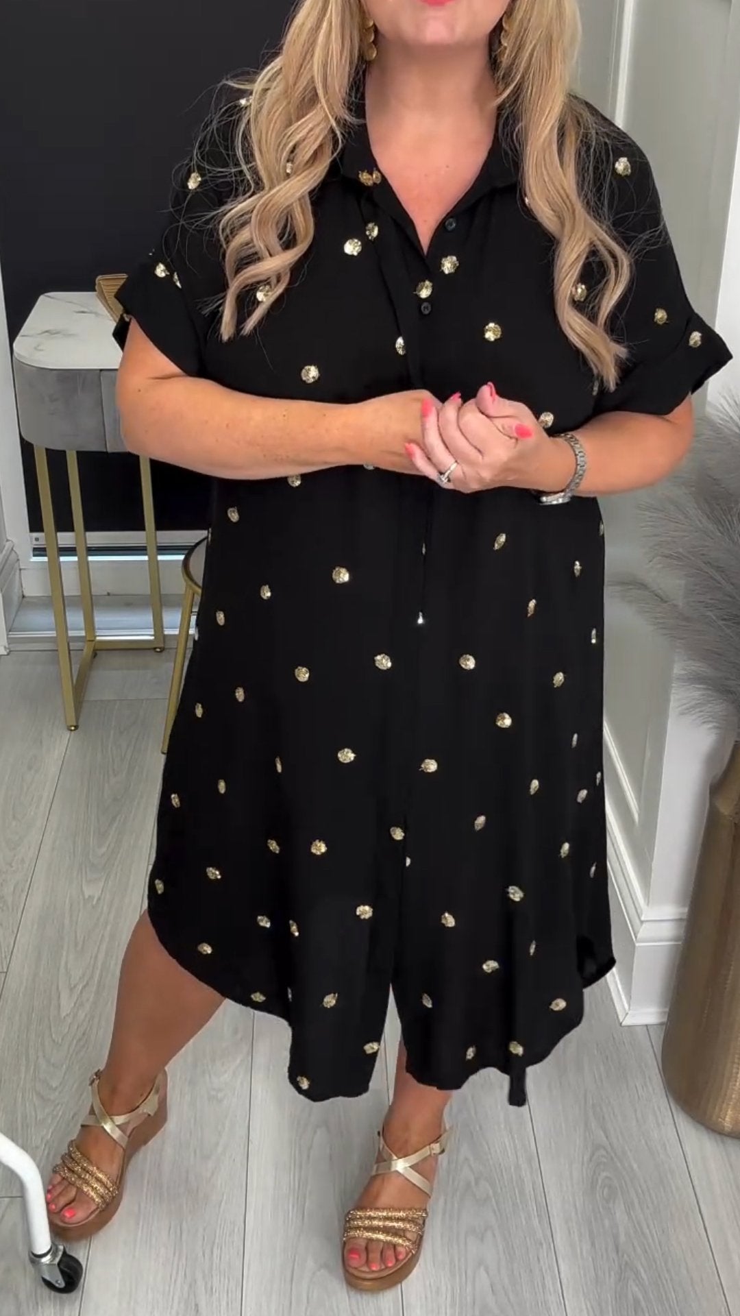 Women's Lapel Short Sleeve Polka Dot Print Dress