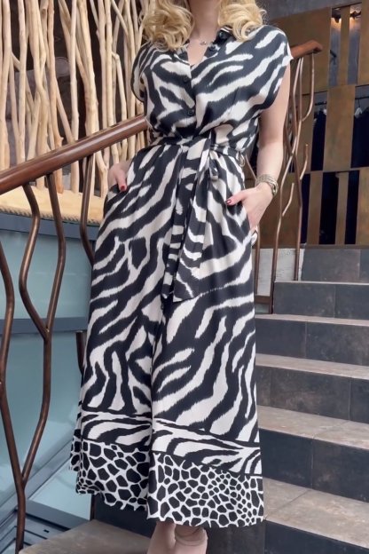 Women's Leopard Print Sleeveless Shirt Dress