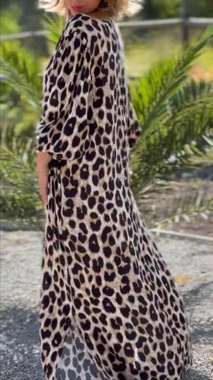 V-neck Print Leopard Print Dress